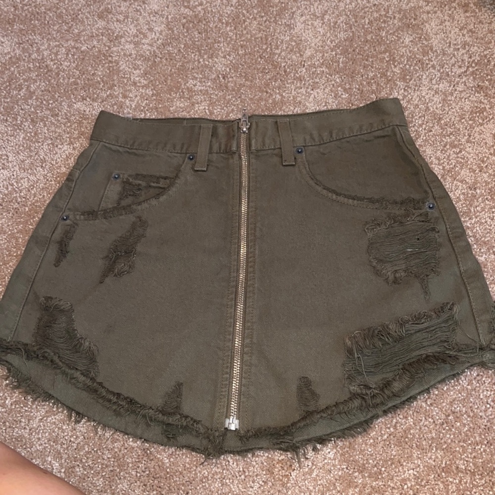 Carmar camo green jean skirt with zipper